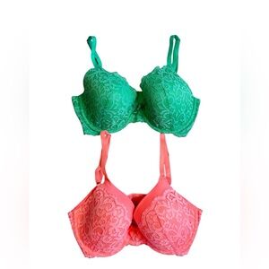 Aerie Sofie kelly Green and neon orange lace underwire bra bundle size 34D